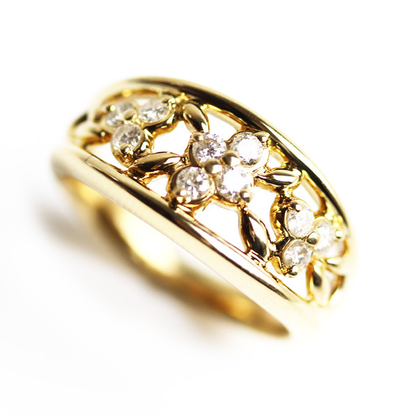 K18 イエローゴールド ファッションリング ダイヤモンドリング 指輪 D0.30 5.9ｇ サイズ11号 中古 美品 あすつく MR4582