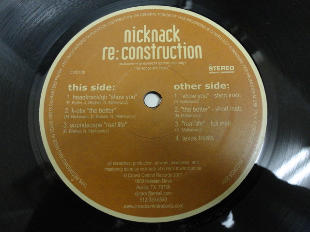 Nicknack Re:Construction オリジナル原盤 12EP K-OTIX / THE BETTER 収録　視聴_画像1