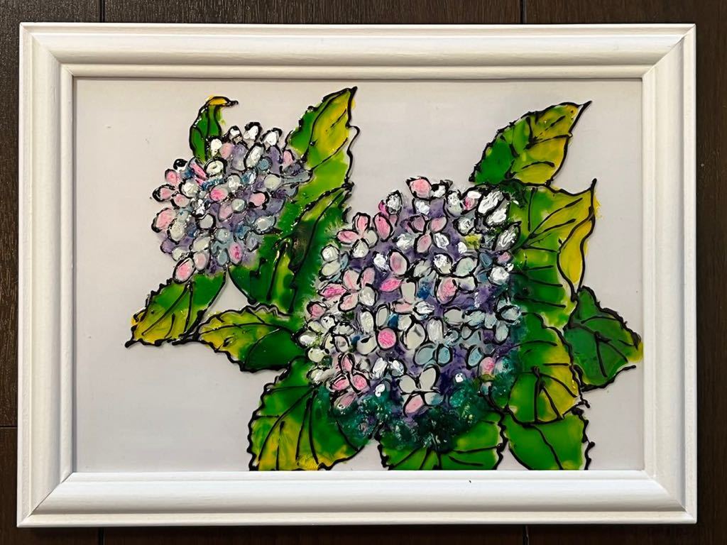 ステンドグラス風 アート ガラス絵風 アクリル板製 紫陽花 ステンドグラス風 アート ガラス絵風 アクリル板製 紫陽花