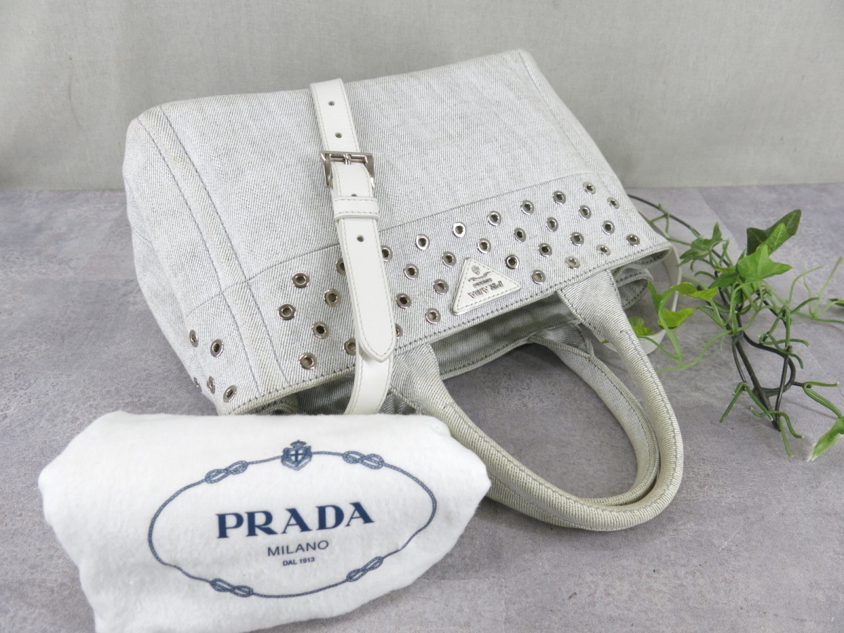 ○PRADA プラダ○カナパ○スタッズ○デニム カーフ レザー 本革○2way