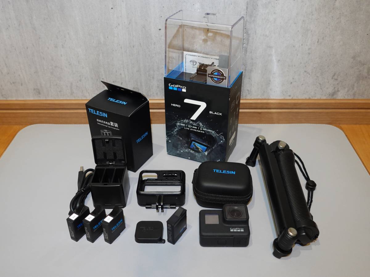 GoPro HERO 7 BLACK バッテリー計4個+充電器+ケース+社外3in1グリップ+