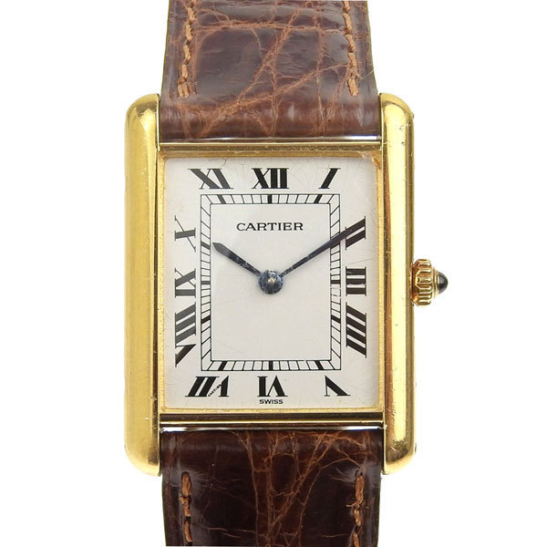 1スタ カルティエ Cartier 18K タンクルイ クォーツモデル QZ 動作品 腕時計 [WJA-55]