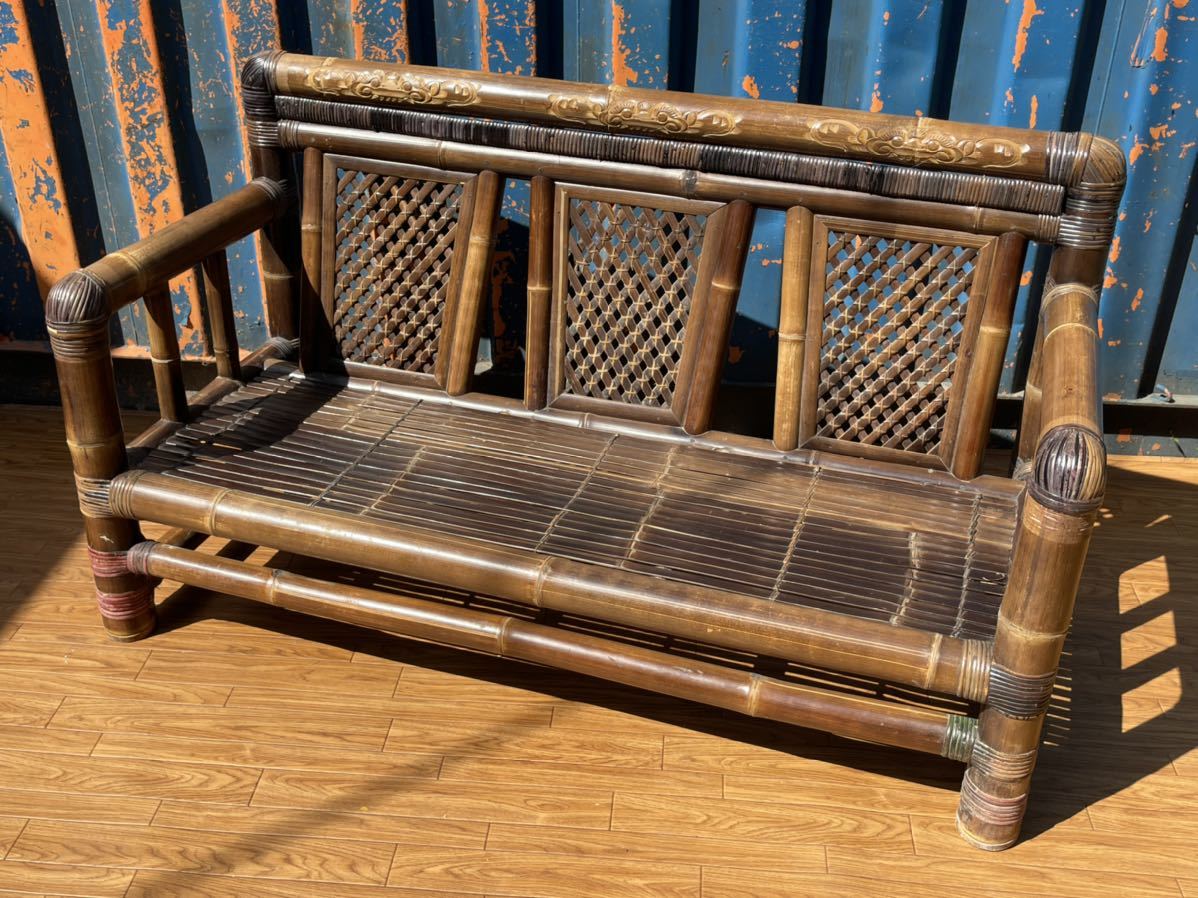 1 ** Asian furniture / ethnic furniture / burr manner bench / bench seat bamboo made / rattan made size : explanatory note chronicle **