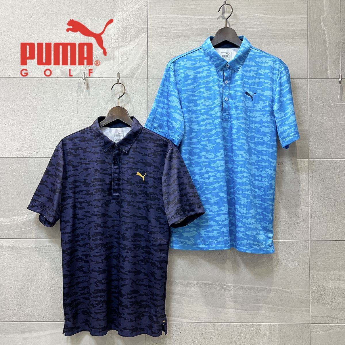 豪華２点セット / PUMA GOLF プーマ ゴルフ / ドライ ストレッチ 半袖 ポロシャツ / 大きいサイズ XXL メンズ / 紫 青 迷彩 ゴルフウェア_画像1