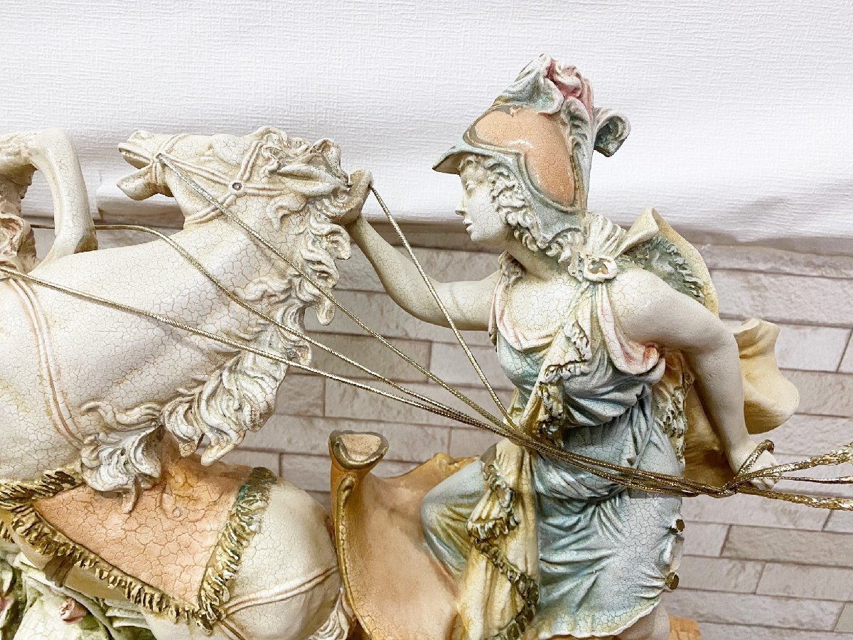 西洋ロココ調 豪華な馬車ベンハー イタリアローマ オブジェクラシック置物エレガント洋風 白馬 女性/美術品_画像5