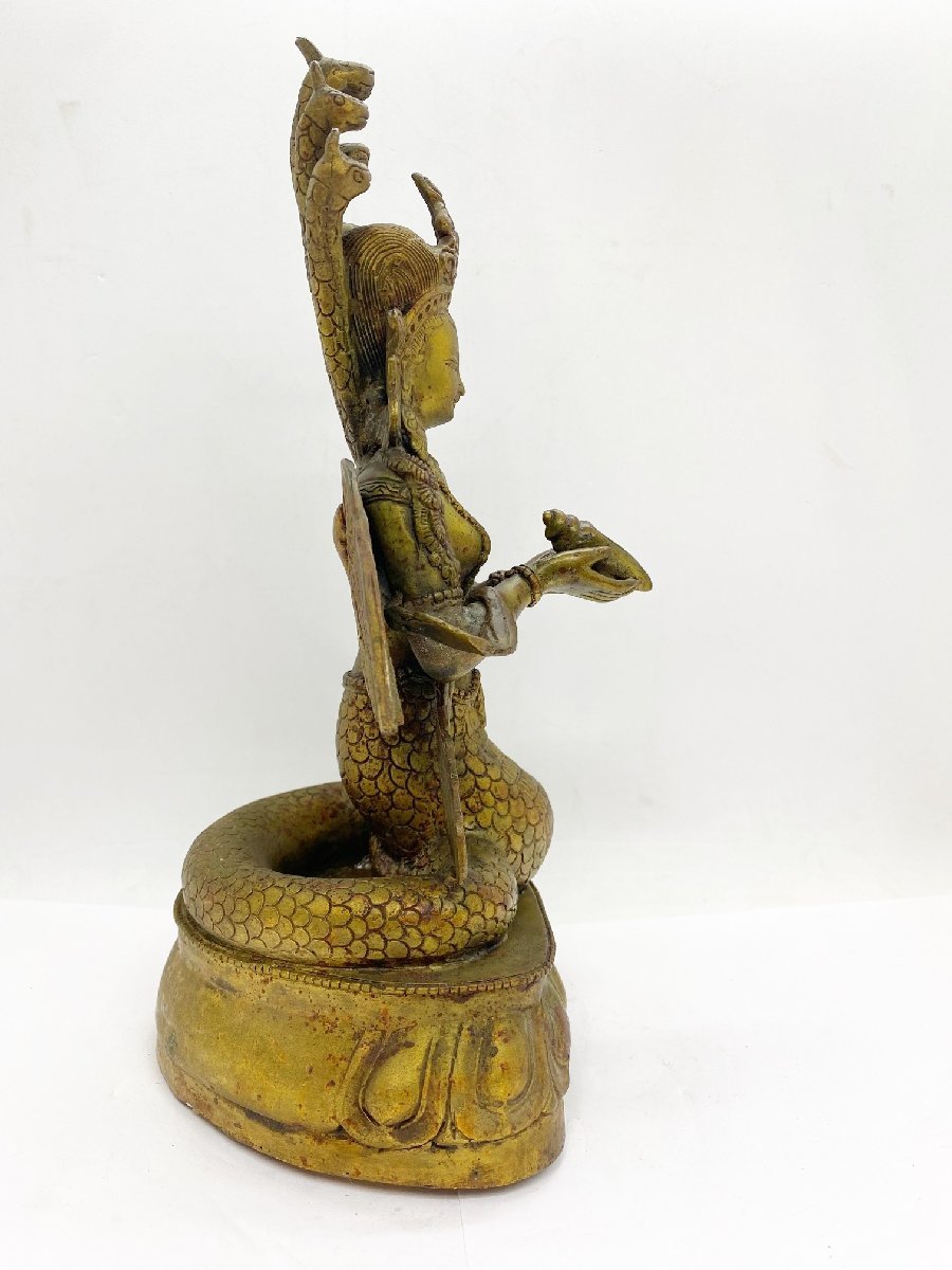 ヒンドゥー教美術 ナーガ像 インド蛇神 鍍金仏像 金銅仏 銅製色彩-