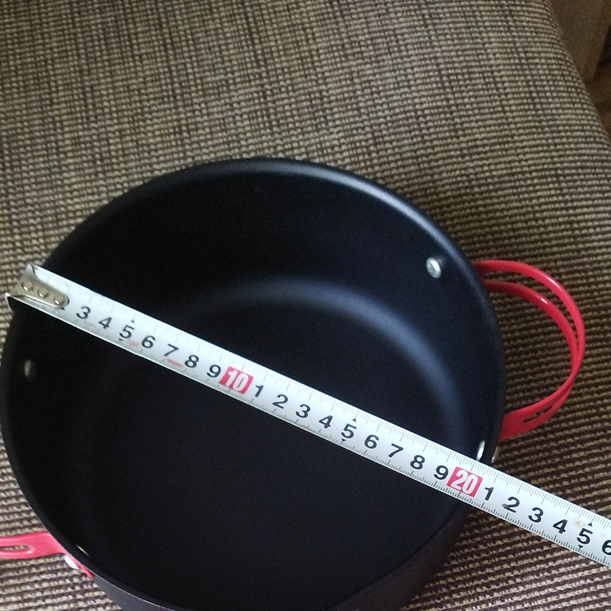 値下げ♪　天ぷら鍋　赤　温度計付き　長期保管品　揚げ物 温度計 両手鍋
