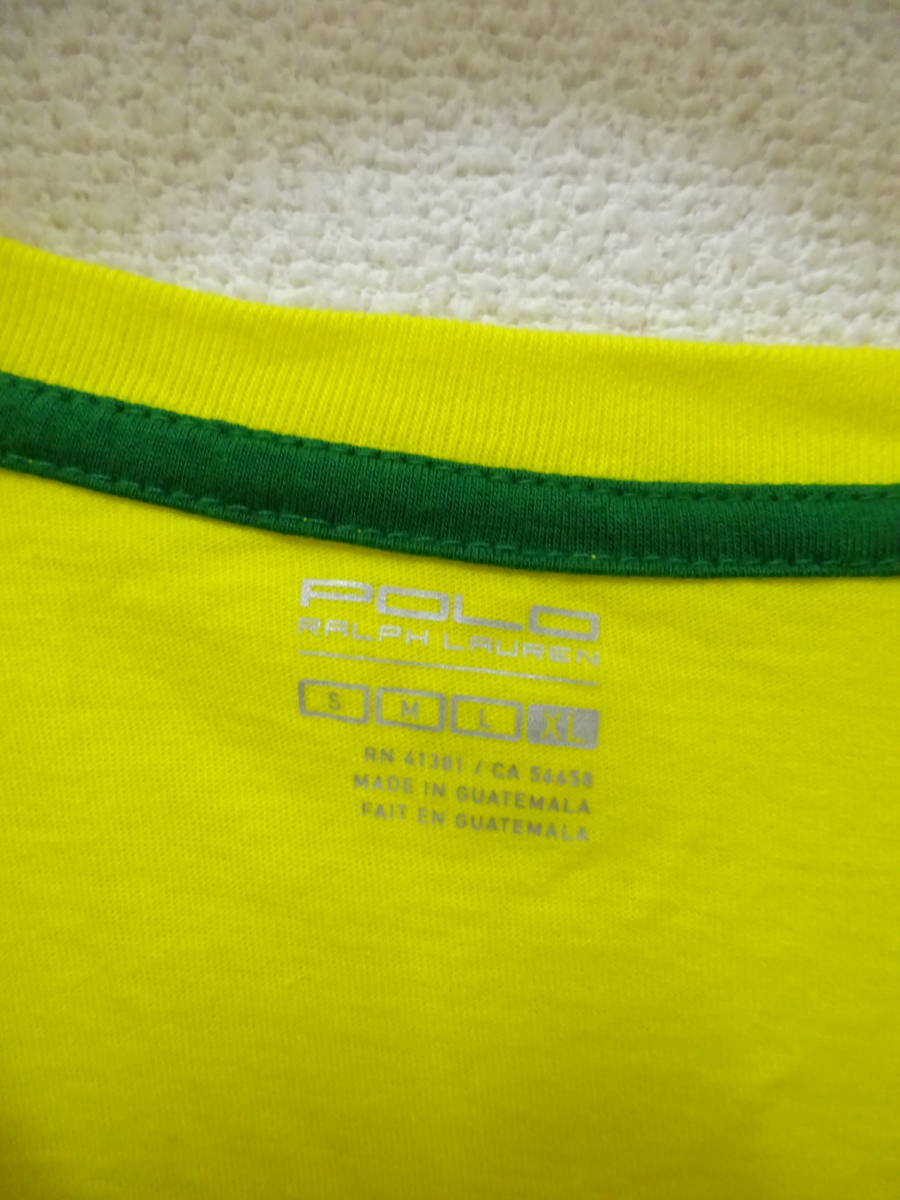 POLO RALPH LAUREN 半袖Tシャツ Vネック BRZ ブラジル 黄色 緑 黒 メンズ XL ポロラルフローレン_画像4