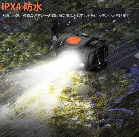 ヘッドライト　電池式　LED ヘッドランプ 高輝度 超軽量4つ点灯モード　SOS点滅　 IPX4防水 45°角度調整可