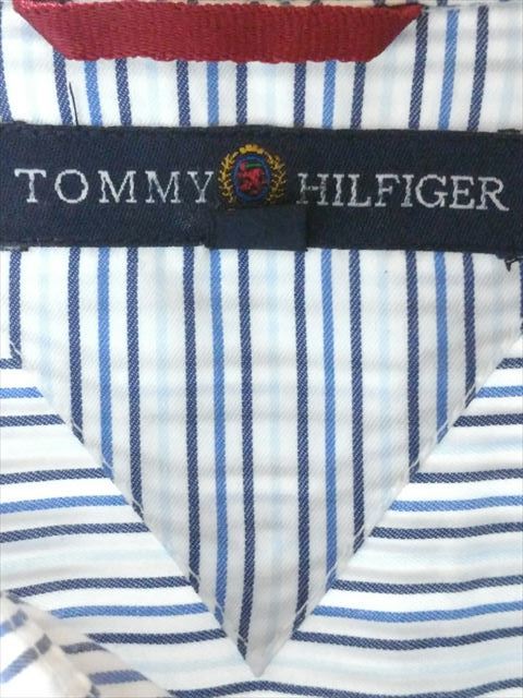 90s トミーヒルフィガー TOMMY HILFIGER 長袖 ストライプシャツ オールド 旧タグ 替えボタン付 ヴィンテージ M ブルー メンズ トップス t31_画像5
