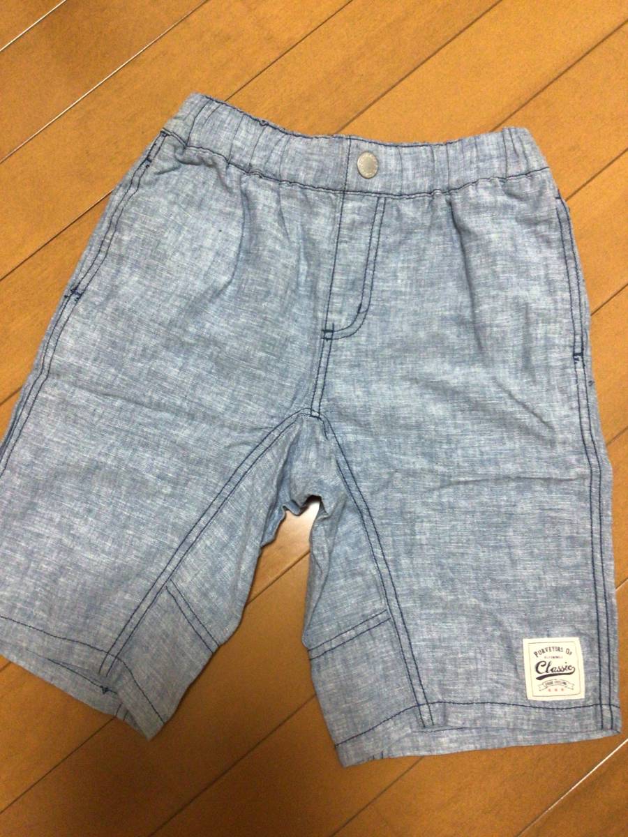  new goods unused tag attaching shorts short pants short pants 140cm cotton 50% flax 50% blue series 