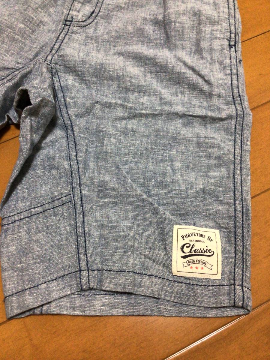  new goods unused tag attaching shorts short pants short pants 140cm cotton 50% flax 50% blue series 