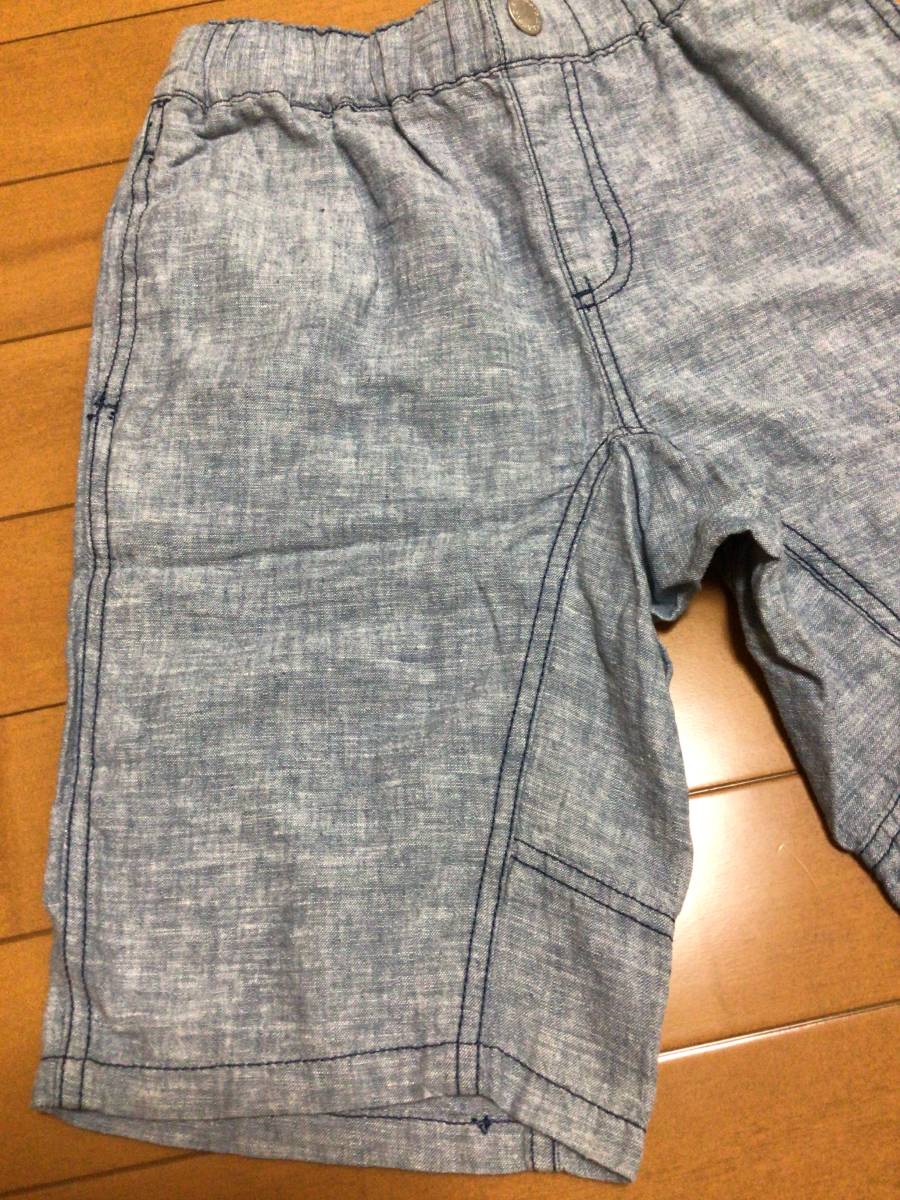  new goods unused tag attaching shorts short pants short pants 140cm cotton 50% flax 50% blue series 