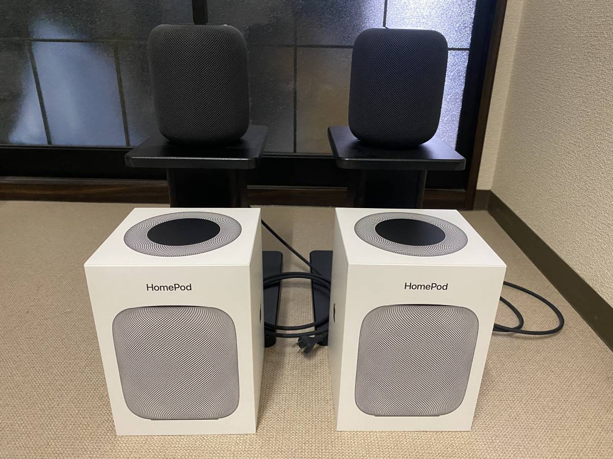 売り切り美品！アップル ホームポッド/Apple HomePod スペースグレイ 2台 社外スピーカースタンド付き_画像1