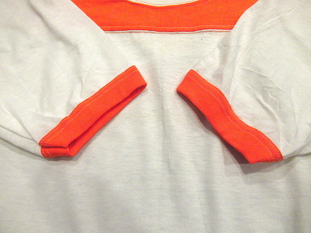 ビンテージ80's●DEADSTOCK downerwear切り返しTシャツ白×橙sizeS●odst 1980sデッドストックフットボールアメフトツートン_画像4