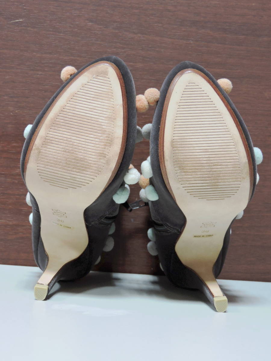 ◆ 新品 定価2万程 TSURU BY MARIKO OIKAWA ツル マリコオイカワ サイドジップ ショート ブーツ ヒール シューズ グレー ベロア 36_画像6