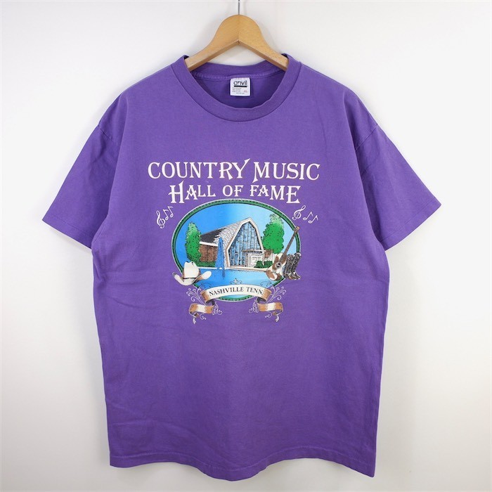 90's USA製 anvil アンビル 半袖プリントTシャツ メンズUS-XLサイズ COUNTRY MUSIC HALL OF FAME パープル ビンテージ t-1835n_画像2