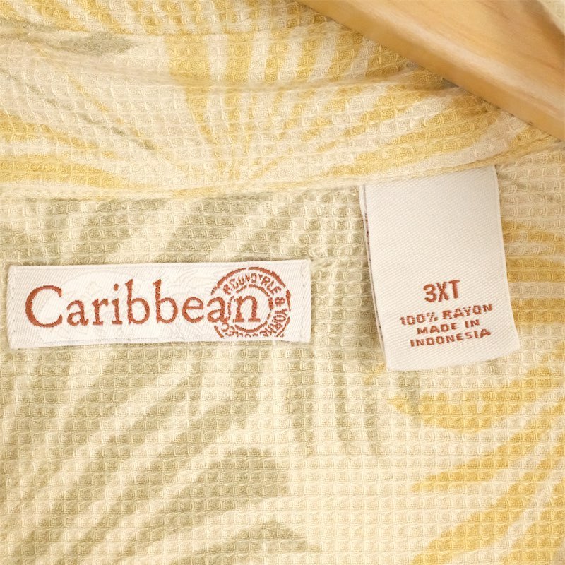 Carribbean 半袖レーヨンアロハシャツ メンズUS-3XLサイズ ベージュ系 リーフ総柄 ハワイアン as-0064n_画像4