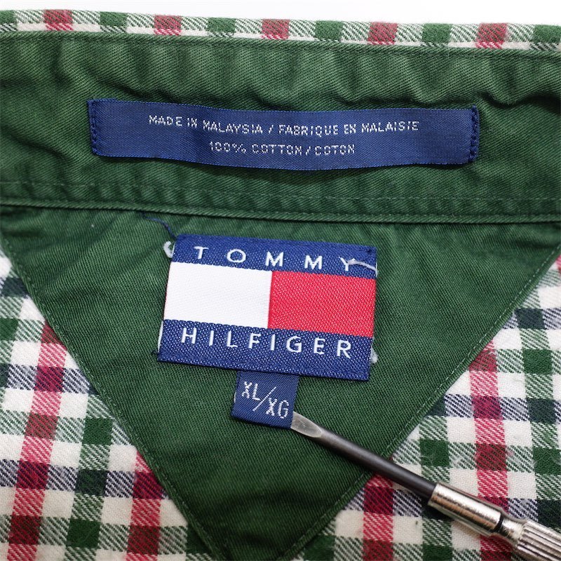 旧タグ トミーヒルフィガー 長袖ボタンダウンシャツ メンズUS-XL BIGサイズ チェック柄 マルチカラー系 tn-0256n_画像4