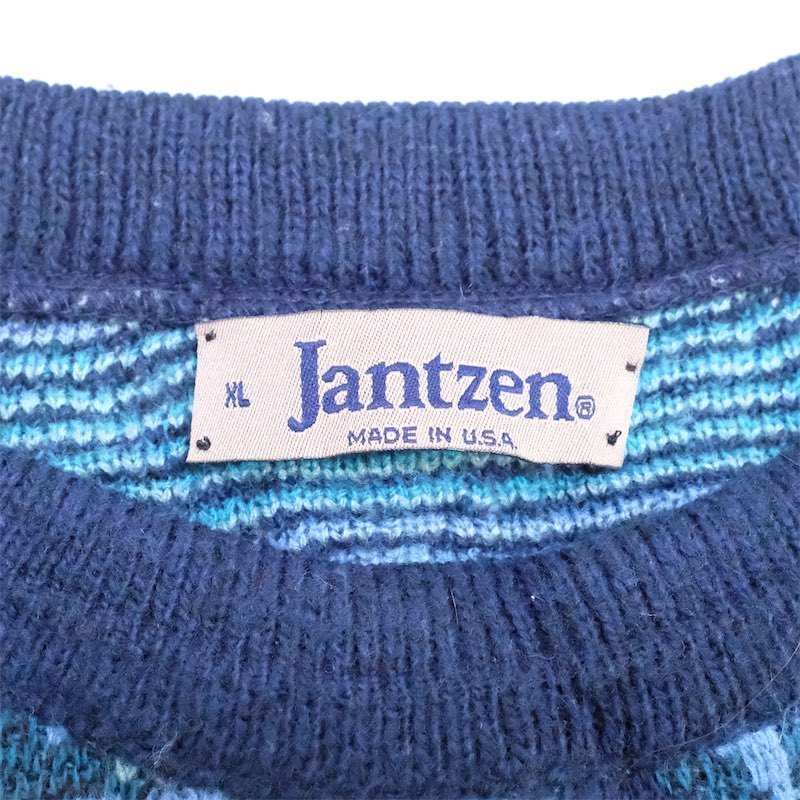 90\'s USA производства Jantzen длинный рукав вырез лодочкой вязаный свитер рисунок свитер снег рисунок мужской US-XL размер темно-синий серия tn-0312