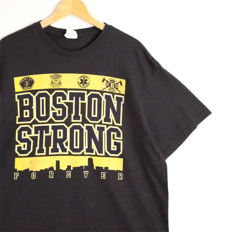 半袖USプリントTシャツ クルーネック メンズUS-XLサイズ BOSTON STRONG FOREVER ブラック メッセージ スローガン ビンテージ t-2039n_画像1