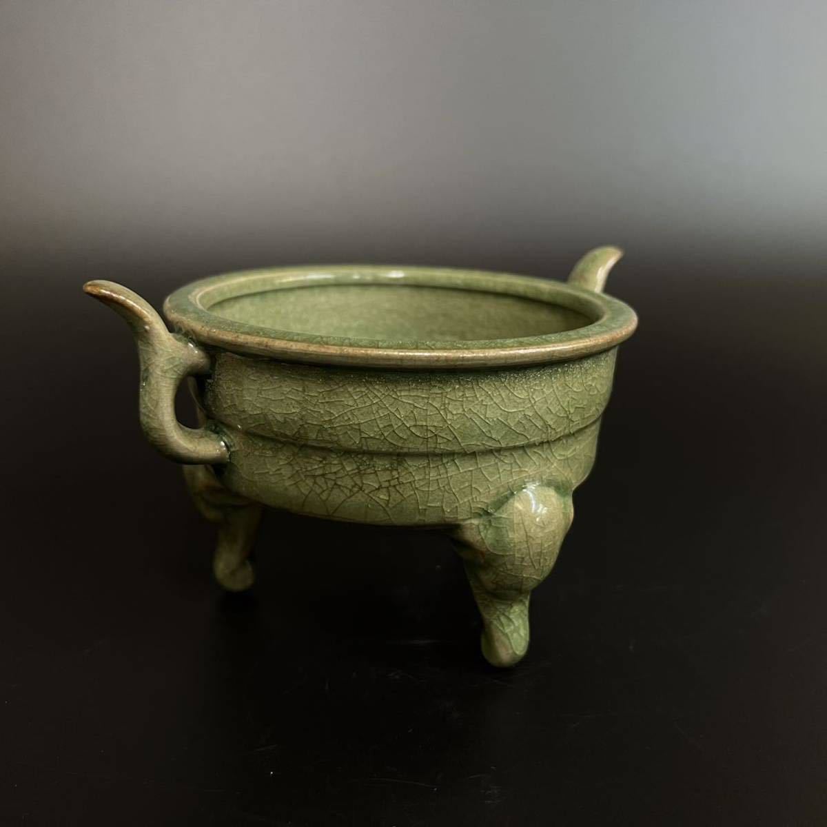 中国 汝窯 青磁 香炉 陶器 陶芸 香道具 仏具 官窯 青釉 - 通販