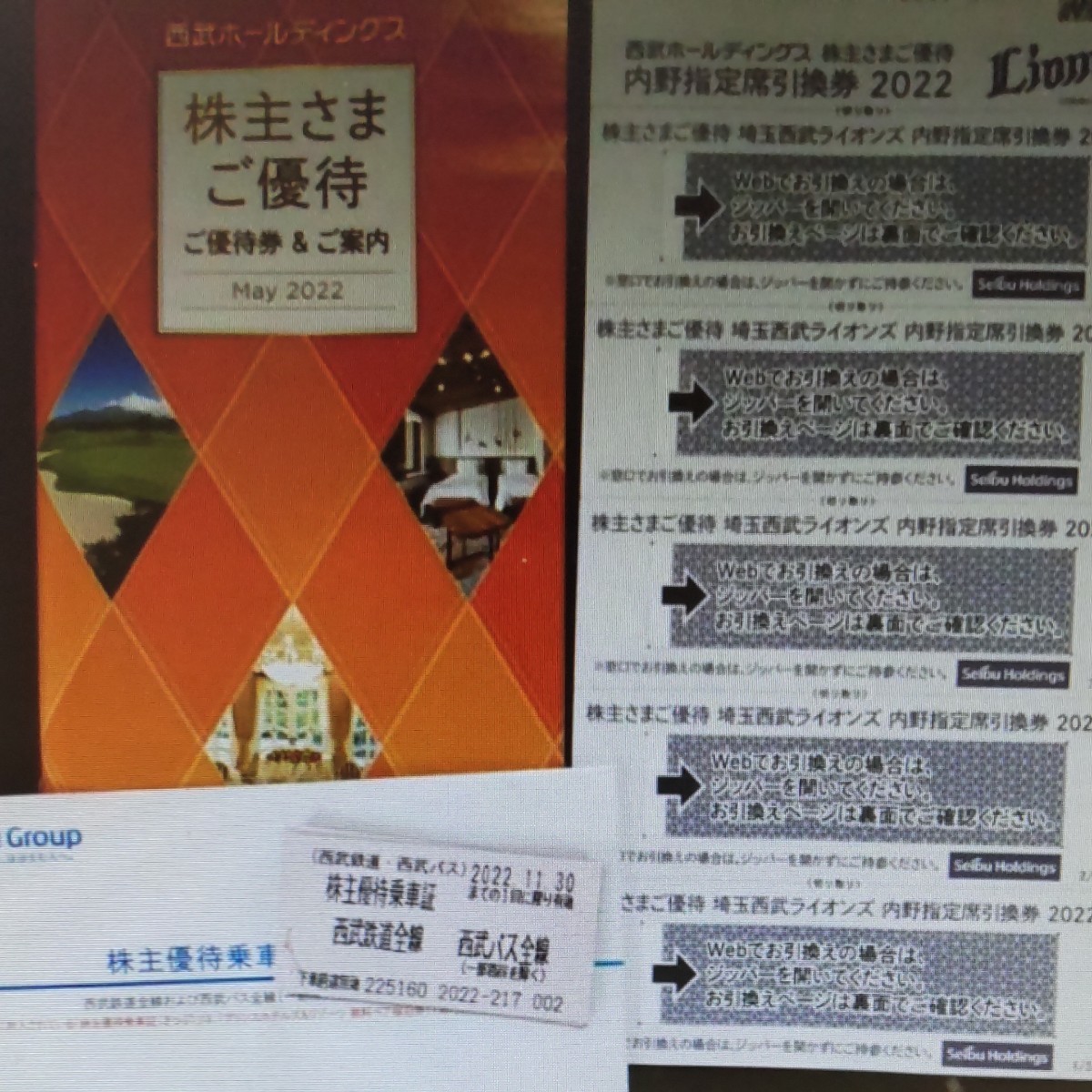 信頼】 西武HD株主優待 優待乗車証10枚+施設利用優待券1000株以上+内野 販壳・価格比較 西武鉄道 1000株以上株主優待冊子1冊+内野指定席券5枚 その他
