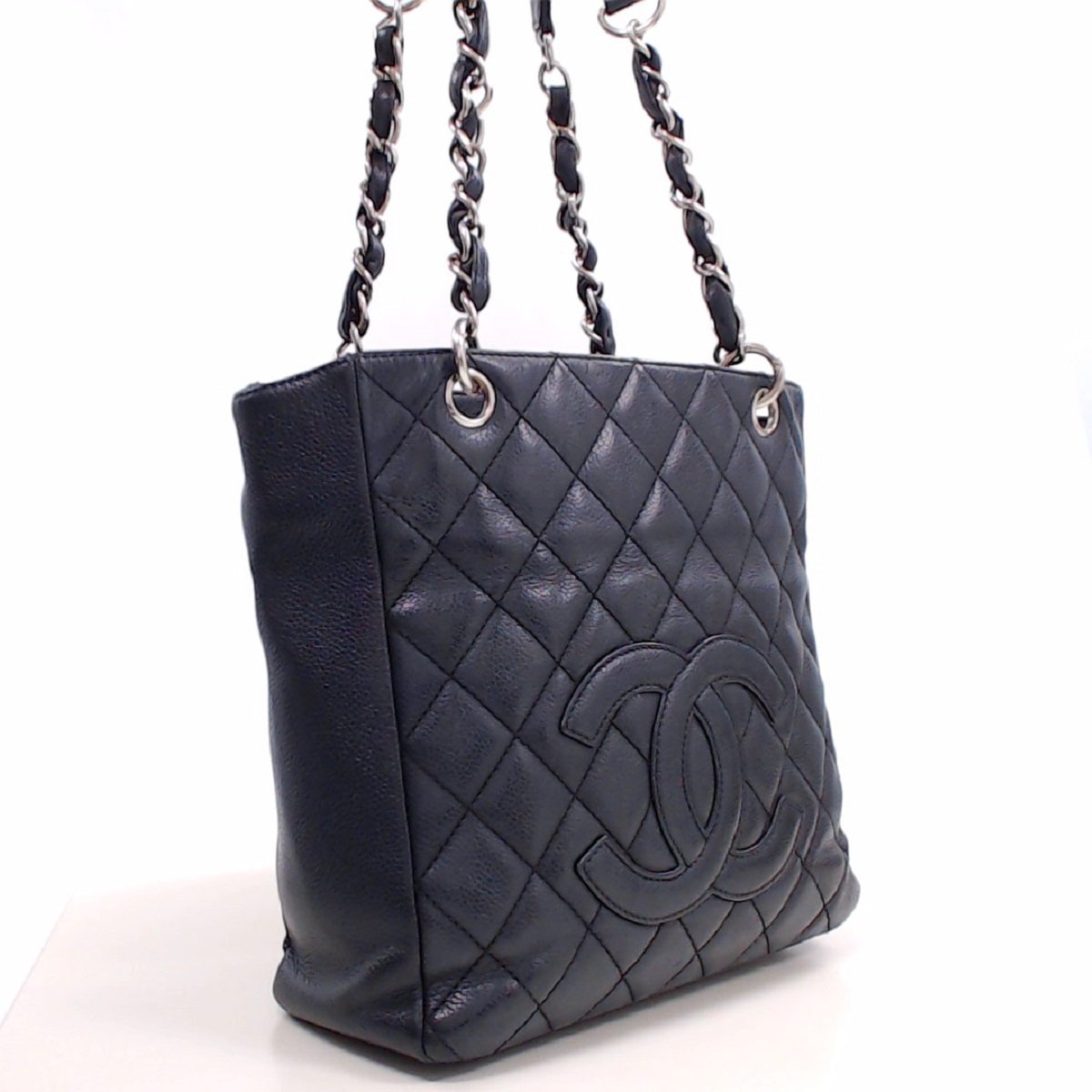 1円美品☆シャネル☆キャビアスキン　マトラッセ　PST　Wチェーンショルダー　ネイビー　SV金具【CHANEL】_画像3