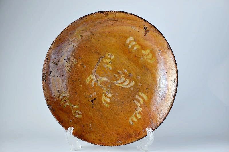 19世紀 アメリカ レッドウェア皿 スリップウェア