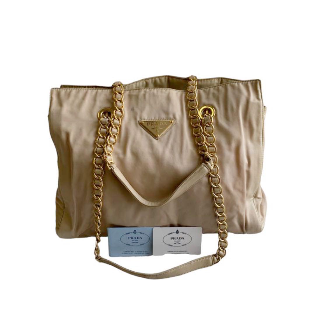 PRADA プラダ チェーン ショルダーバッグ アイボリー系 ゴールド金具