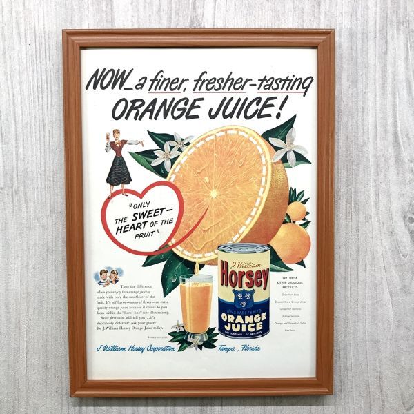 ■即決◆1948年(昭和23年) Horsey フロリダ オレンジジュース【B4-7251】アメリカ ビンテージ雑誌広告【B4額装品】当時物/本物広告★同梱可_画像1