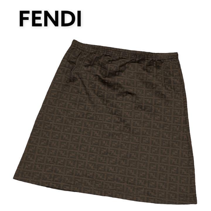 FENDI フェンディ ロゴ 台形スカート ゴム ストレッチ サイズ44