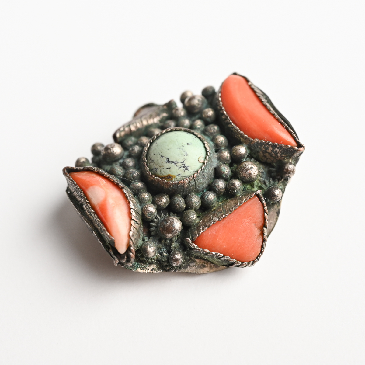 帯留 中国 七宝焼 珊瑚 龍 細密彫刻 着物 和装小物 金属 工芸 美術