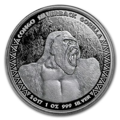 [保証書・カプセル付き] 2017年 (新品) コンゴ「シルバーバック ゴリラ」純銀 1オンス 銀貨