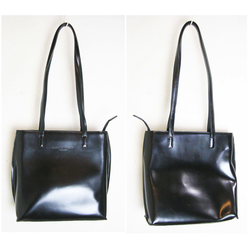 #KATHARINE HAMNETT[ Katharine Hamnett ] black leather tote bag #