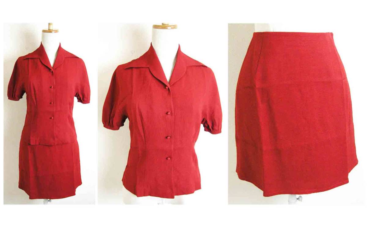■Sybilla【シビラ】赤 シャツ ジャケット スカート セット アップ 40_画像6