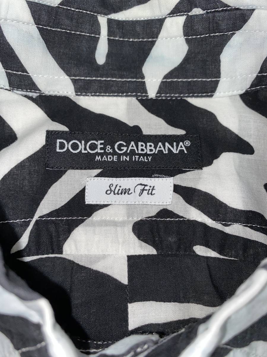 春夏メンズ ドルチェ&ガッバーナ『Zebra Shirt』白x黒 ゼブラ柄 薄手/透け感 コットン Slim Fit 比翼 ボタンシャツ_画像8