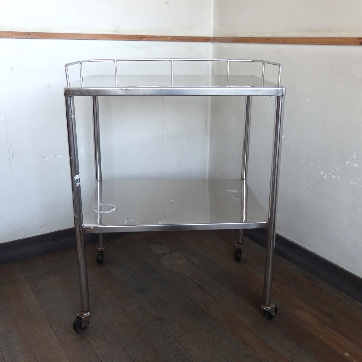  stainless steel Wagon 2 step with casters used medical care apparatus antique retro Junk industry series 