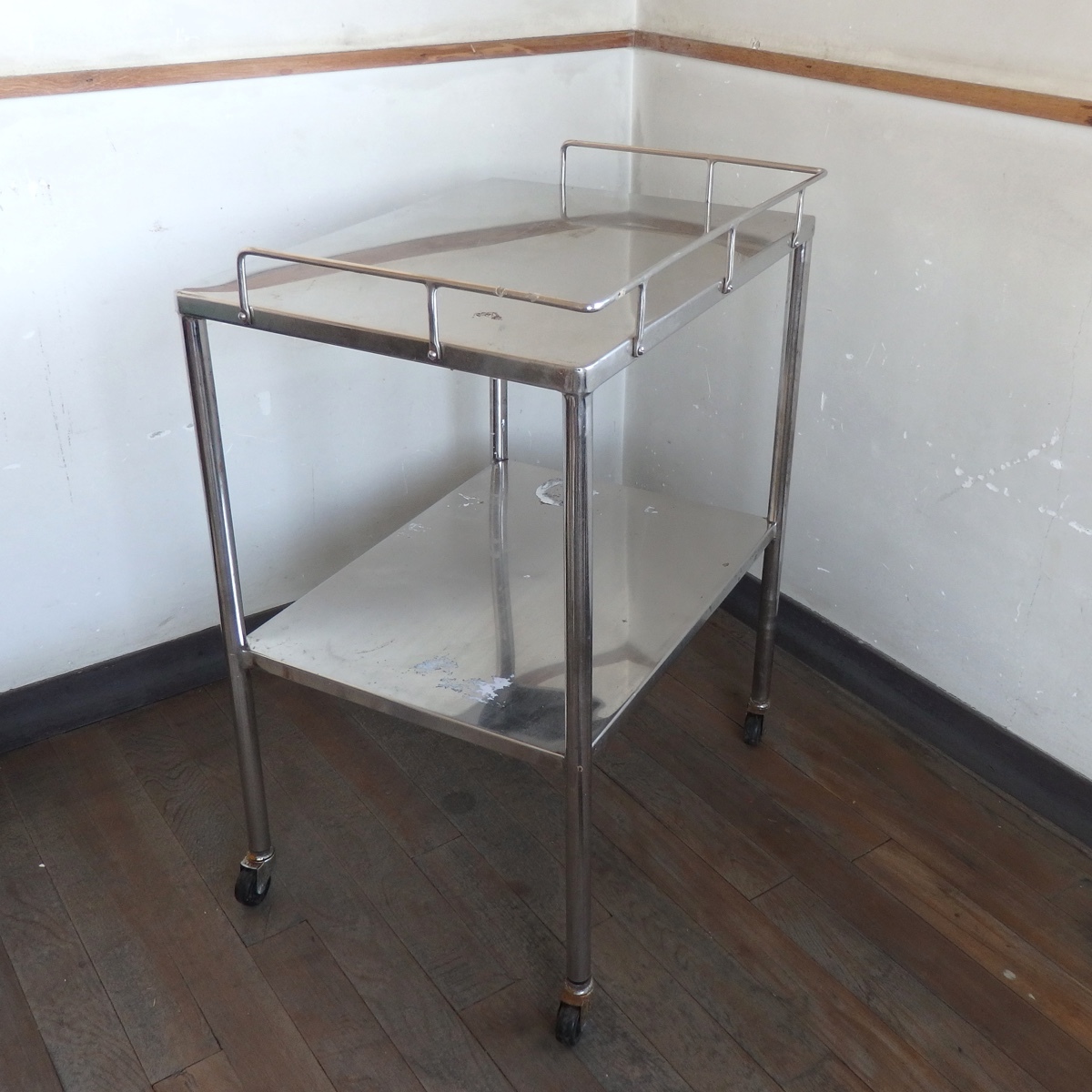  stainless steel Wagon 2 step with casters used medical care apparatus antique retro Junk industry series 