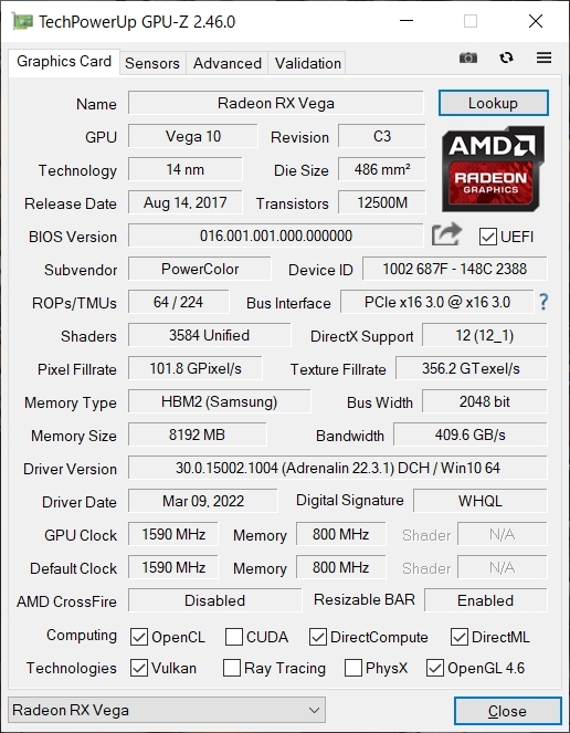 PowerColor RADEON Vega 56 Red Dragon 8G HBM2 GPU 動作品_画像9