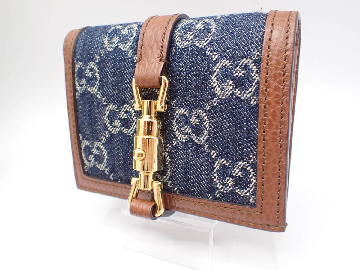 1円〜◇ 新品 GUCCI グッチ ジャッキー 2つ折り 財布 デニム レザー GG