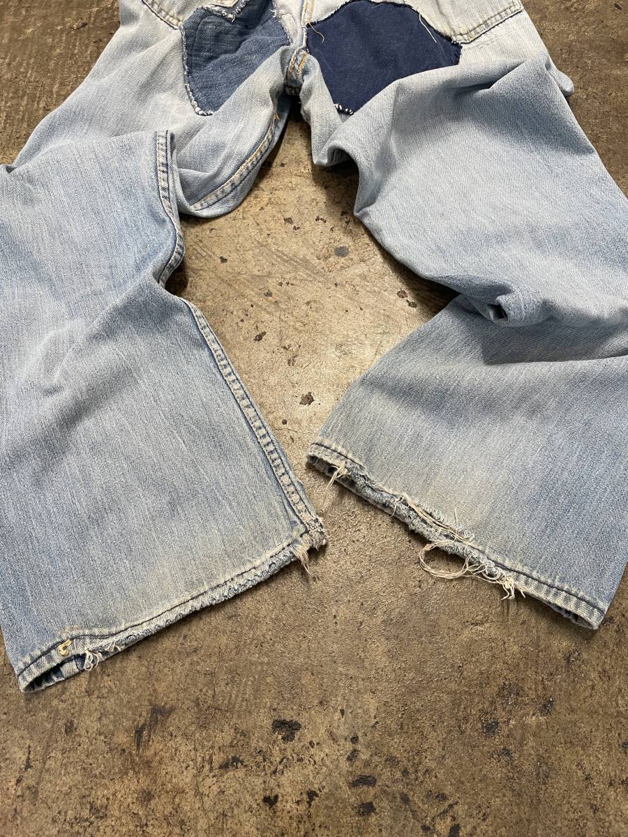 希少！USA製！60s 70s Denim work painter ワーク ペインター デニムパンツ パッチワーク リペア ダブルニー ヒゲ ハチノス()T_画像10