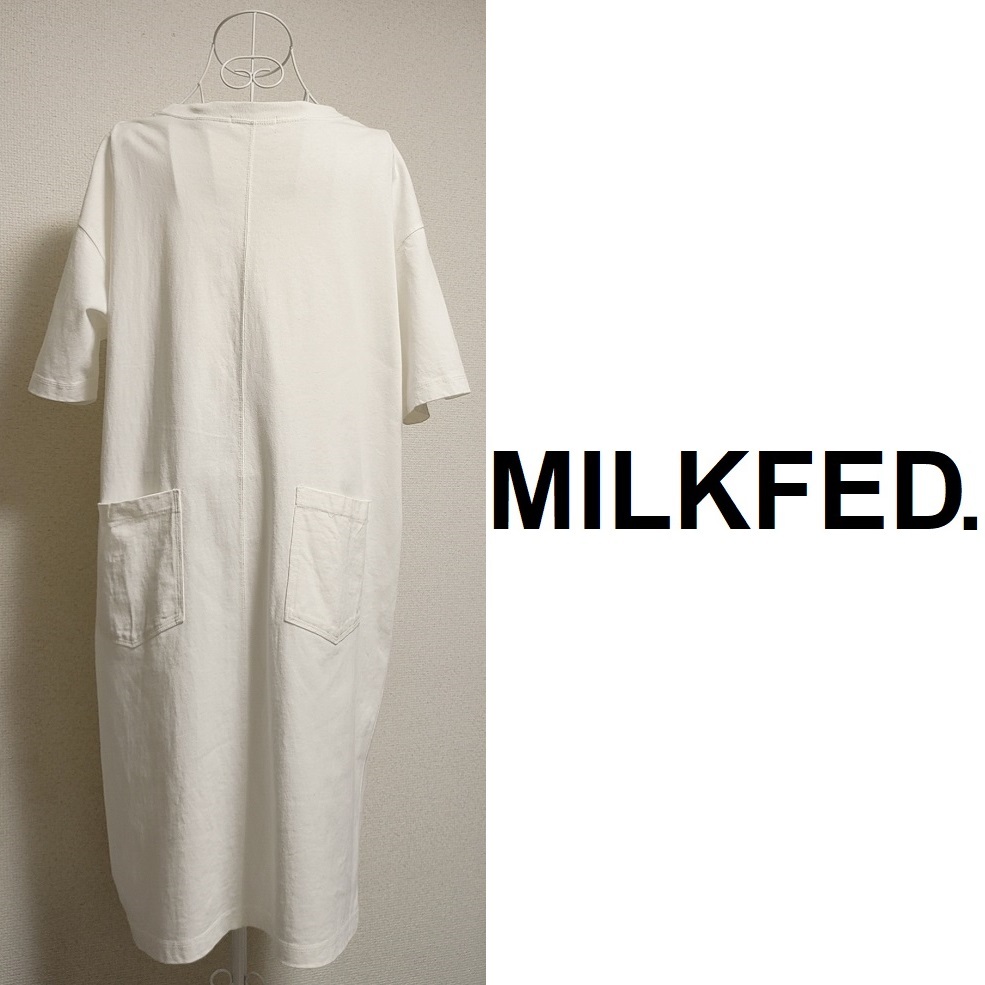 MILKFED.★F 白★半袖 ゆるだぼ バック ポケット ワンピ 可愛い ゆったり 大きめ ゆるダボ ワンピース ミルクフェド チュニック スウェット