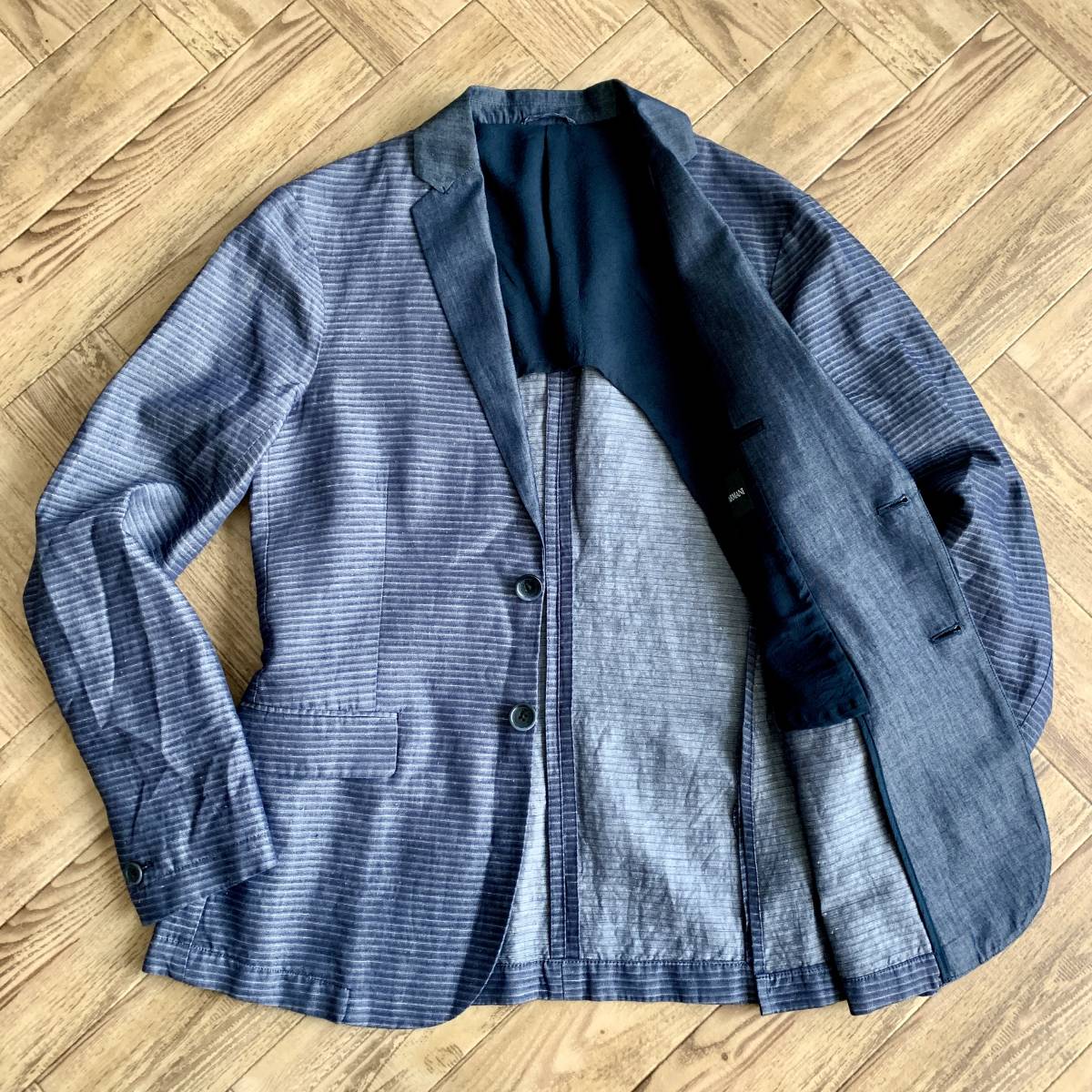 A30『エンポリオアルマーニ EMPORIO ARMANI』麻 リネン ボーダーデニム