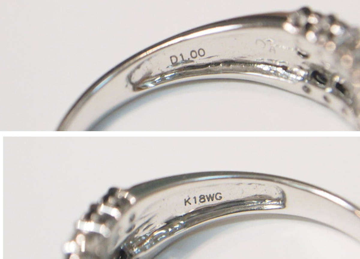 新品 送料無料 K18WG製 天然ダイヤ ブラックダイヤ 1.00カラット ２カラー リング/１８金 ホワイトゴールド/指輪/フラワー 花柄 黒/即決有_１８金ホワイトゴールド製です。
