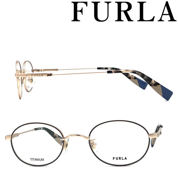 FURLA フルラ メガネフレーム ブランド セミマットオレンジゴールド×マットダークベージュ メガネフレーム 眼鏡 VFU-489J-0472