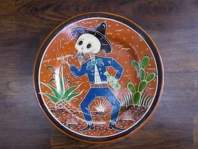 Javier Ramos Lucano作 絵皿 飾り皿 メキシコ トナラ フォークロア Tequila 皿 直径32.5cm ディスプレイ_画像1