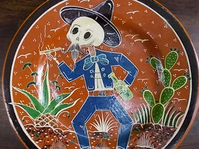Javier Ramos Lucano作 絵皿 飾り皿 メキシコ トナラ フォークロア Tequila 皿 直径32.5cm ディスプレイ_画像2