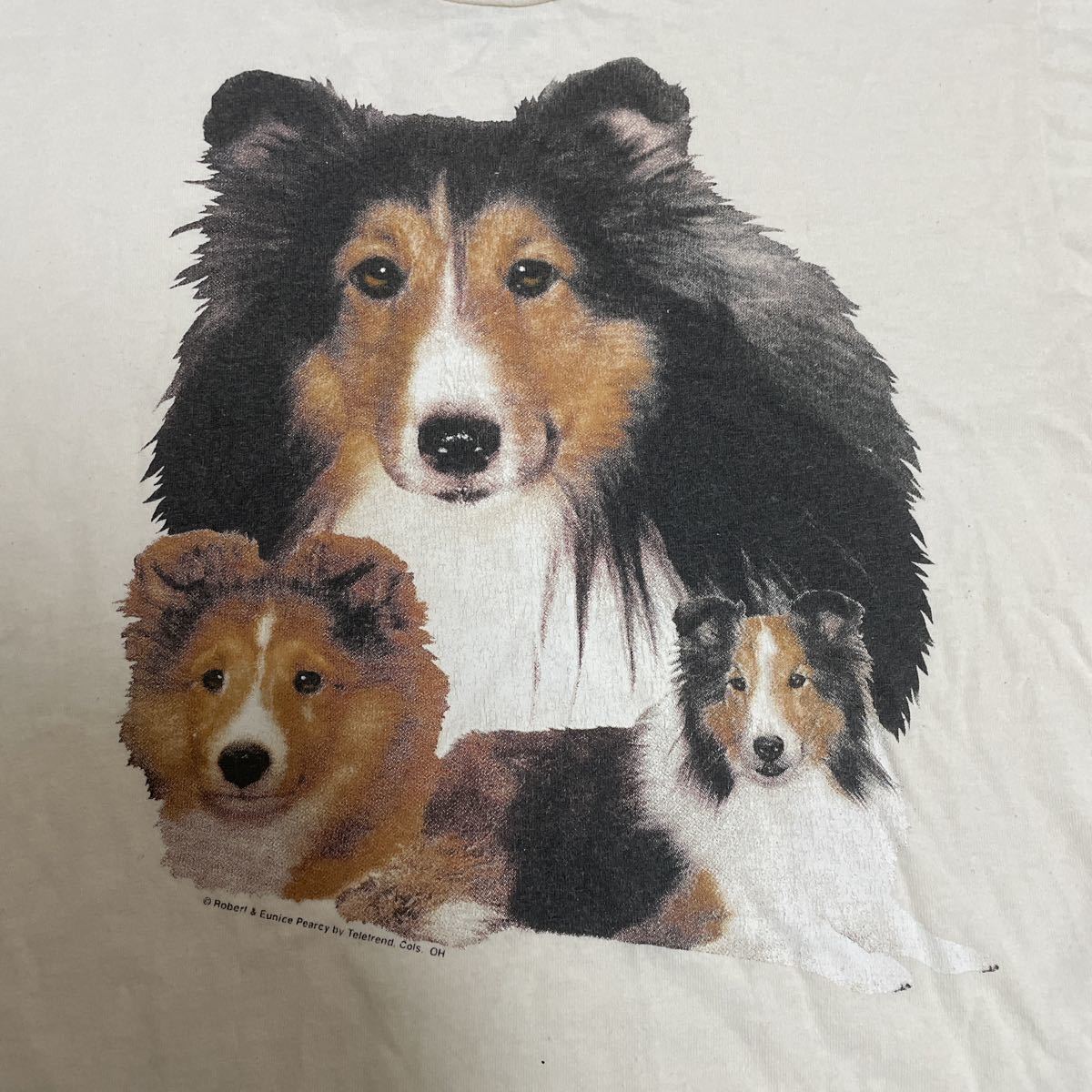 極美品　ビンテージ　90年代　犬　Tシャツ コリー　シェルティ　動物90's USA製 DOG FACE VINTAGE TEE ドッグ フェイス アート プリント_画像2