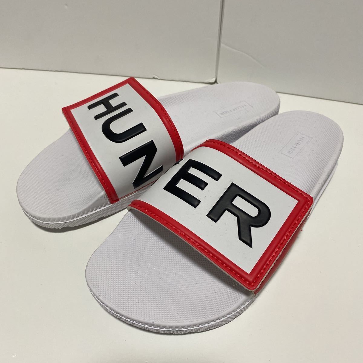 * free shipping * new goods *HUNTER( Hunter )/UK5( approximately 24.)/W ORIGINAL ADJUSTABLE LOGO SLIDE/ shower sandals / pool sandals / white 